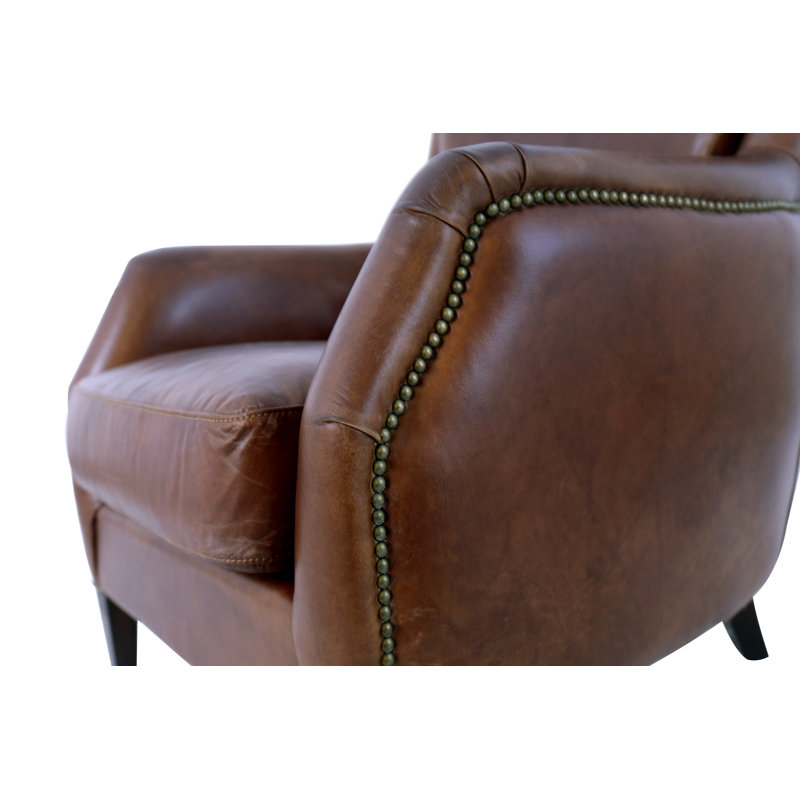 Fauteuil à oreilles en cuir véritable de 30 po de large Vicenza