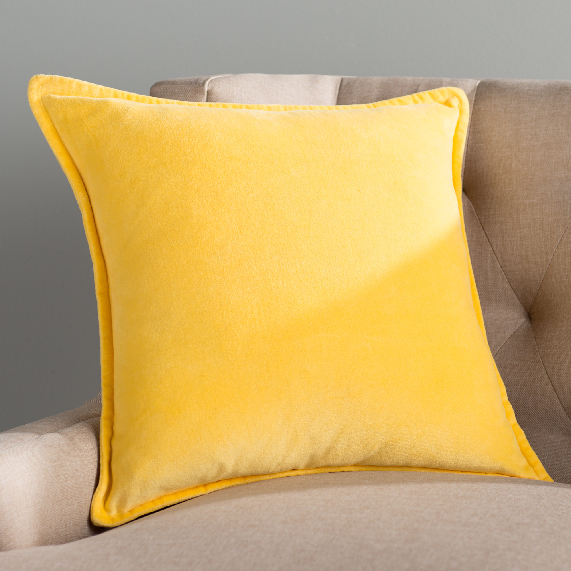 Edgar 100% Cotton Throw Pillow, Bright Yellow, 22"H x 22"W, Pillow Cover Only - No Insert