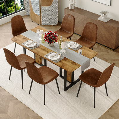 Dining Table Set,67"L X 36"W Modern Rectangular Dining Table With Suede Dining Chairs