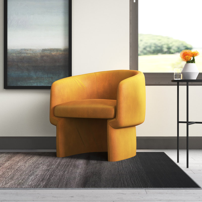 27.5" W Velvet Barrel Chair, Mustard  Velvet