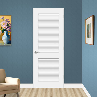 Pre-drilled 80" Height Interior 6-panel White Primed Plantation Solid Core Wood Full Louver Door Slab