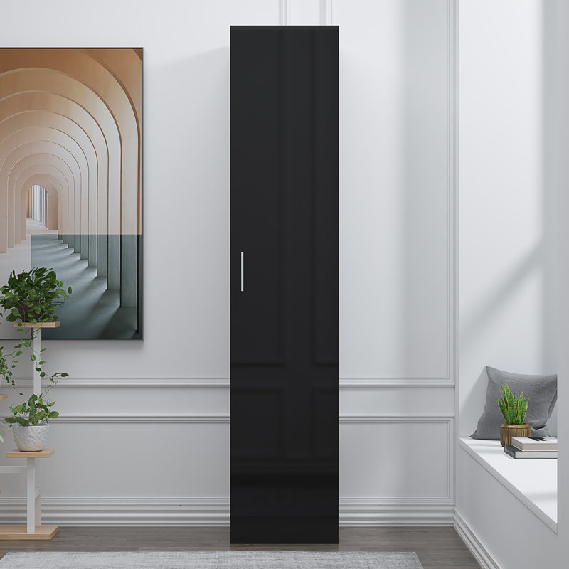 Osbourne Plain 1 Door Wardrobe, Black Oak/Gloss Black