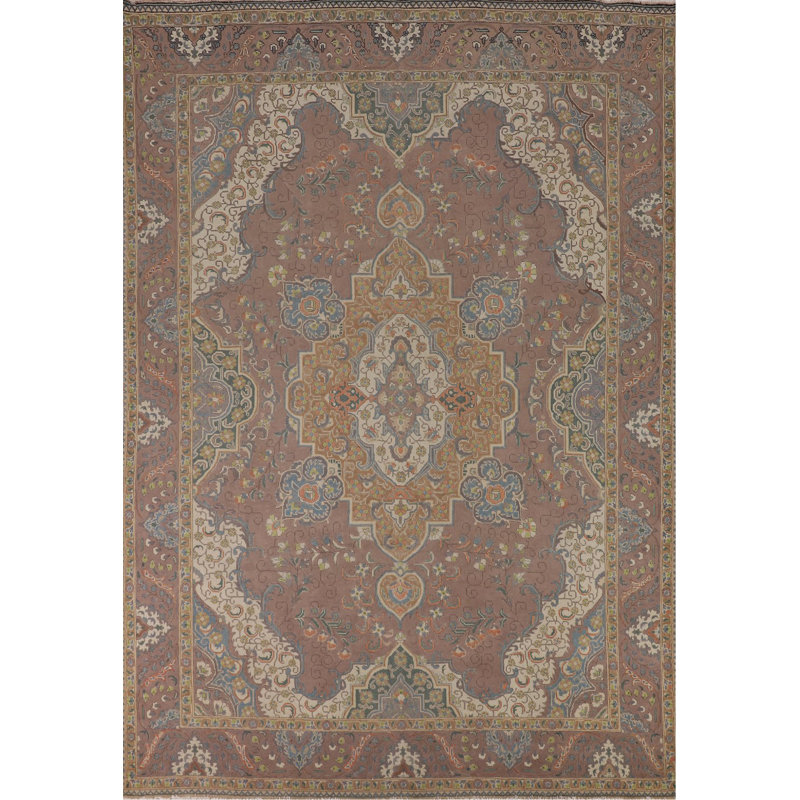 Tapis traditionnel brun à motif floral 9 x 13
