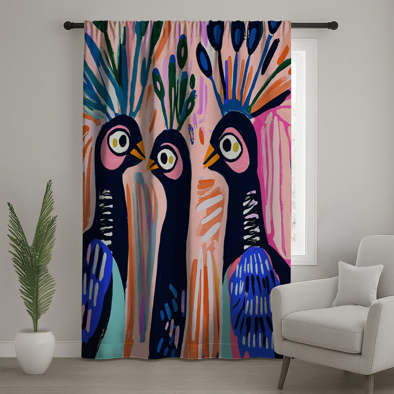 Peacock Window Curtains, Animal Sheer & Blockout Curtains - 1 Panel, 50" x 80" - 1 Panel, Sheer