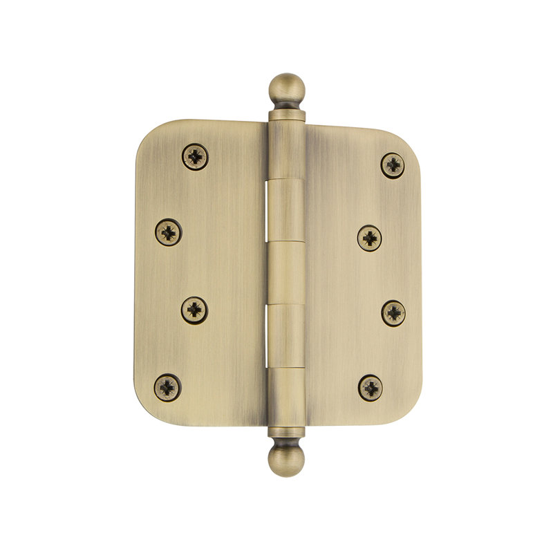 Nostalgic Warehouse 4" x 4" Ball Tip Residential Hinge with 5/8" Radius Corners, Antique Brass