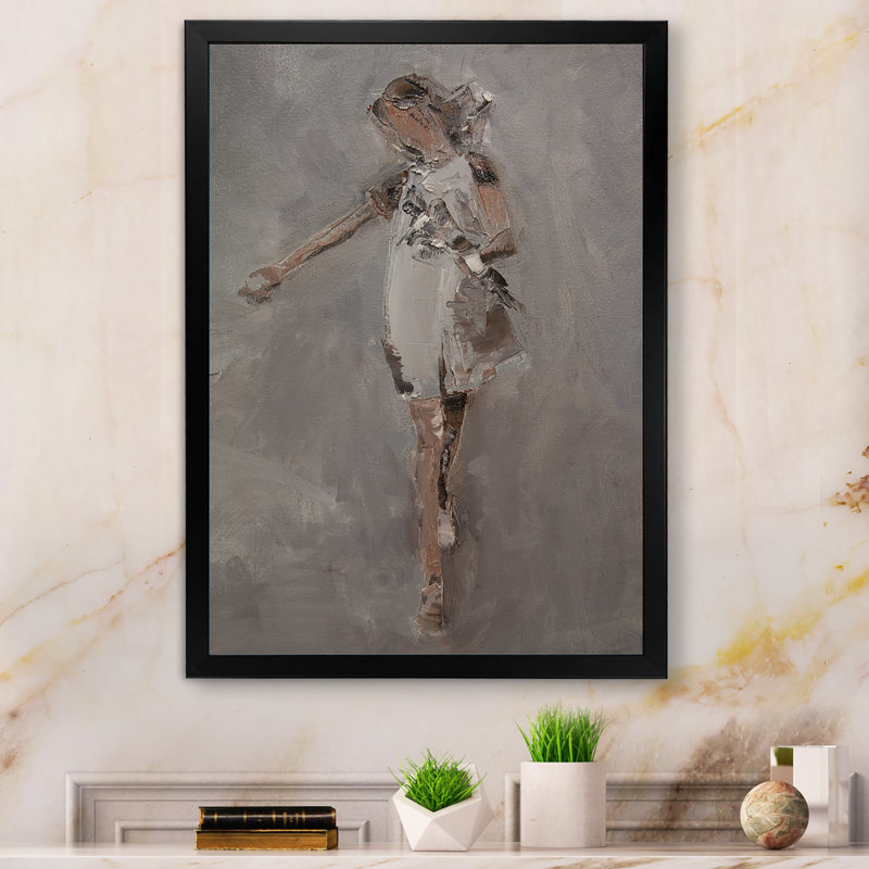 Pittoresque jeune fille rétro - peinture, Toile avec cadre photo noir, H 20 po x l 12 po x P 1 po