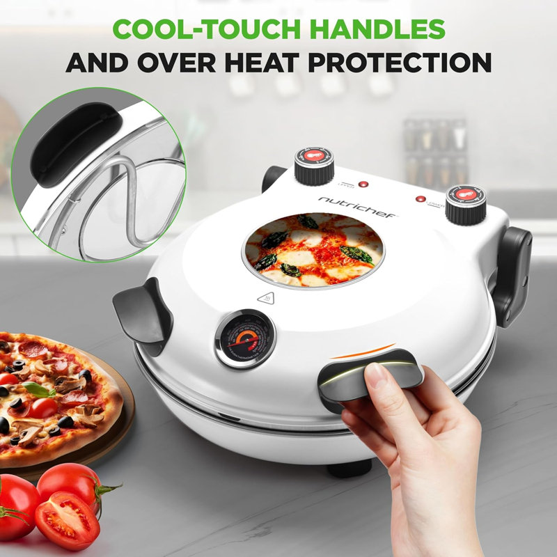 Nutrichef Countertop Pizza Maker - Electric Pizza Oven With Temperature Controls, Window And Thermometer (Ivory White), White