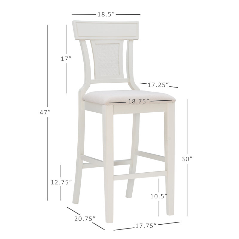 Tabouret de bar et de comptoir en bois massif Gober, Tabouret de bar (siège d'une hauteur de 30 po), Blanc cassé délavé