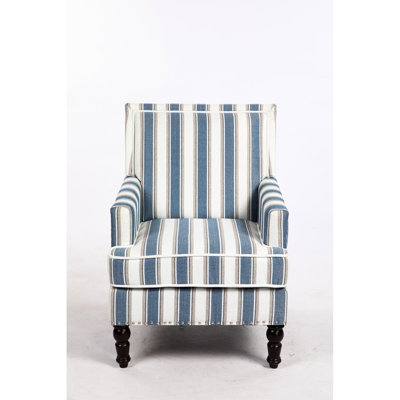Blue And White Striped Linen Accent Chair For Living Room, Vintage Style With Nailhead Trim, Stable Seating Relaxing