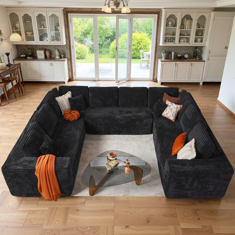 Modern Upholstered Boneless Obayemi with Pillows - Spacious U - Shaped No Assembly Required for Living Room Comfort Free Combination