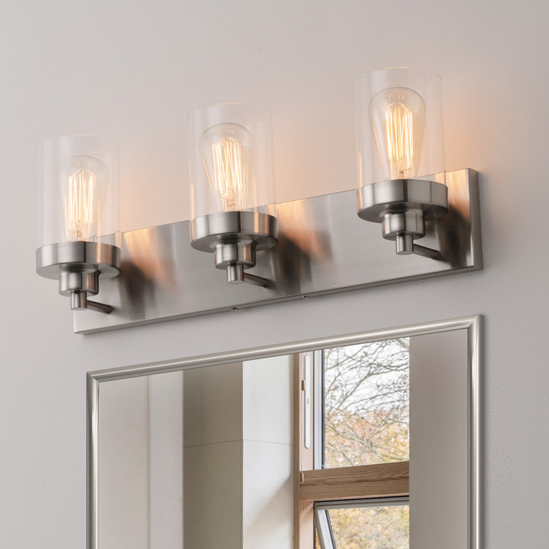 Cleofas 3-Light Bathroom Vanity Light Fixture with Clear Glass Shade, Brushed Nickel