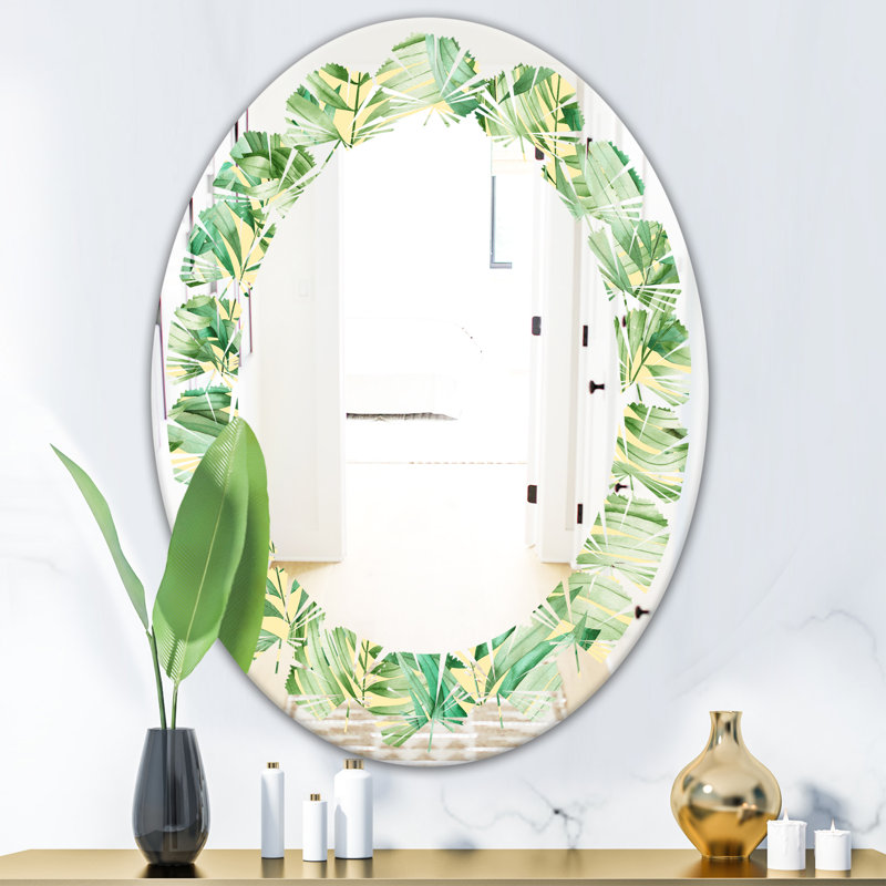 Modern Farmhouse Wall Mirror, 31.5" x 23.7" , Leaves Tropical Foliage