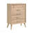 Mid-Century Modern Design Natural Oak Finish Chest Of 5 Drawers Nickel Tone Classic Style Bedroom Furniture 1pc