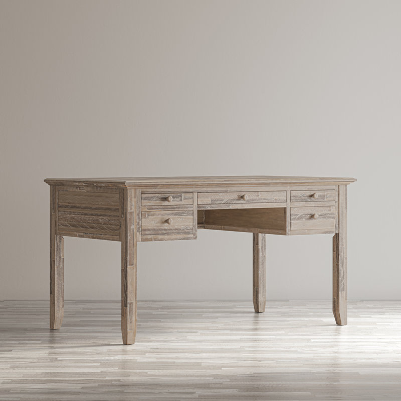 Bureau en bois massif Budworth avec prises intégrées, Gris délavé
