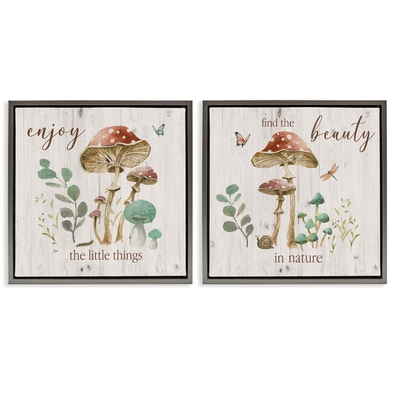 «Enjoy Beauty Mushroom», ensemble de 2 toiles flottantes encadrées par Nan, Cadre flottant gris lustré, H 25 po x l 25 po