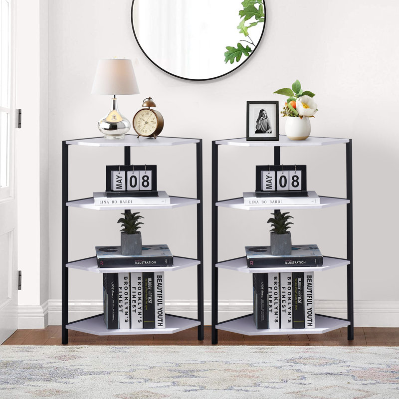 Kempst 31'' Tall Corner Bookcase Set, Black/White