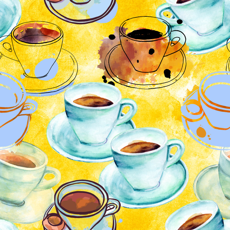 "Ljubomir", aquarelle et motif de café à l'encre sur toile par Plateresca, peinture, H 12 po x l 12 po x P 1,25 po