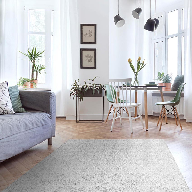 Agra Area Gray Easy to Clean Vinyl Mat, Rectangle 6 pi x 9 pi