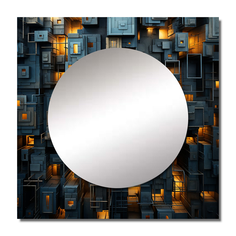 Geles - Skyscrapers Square Mirror Wall Decor For Bedroom, 36" x 36"