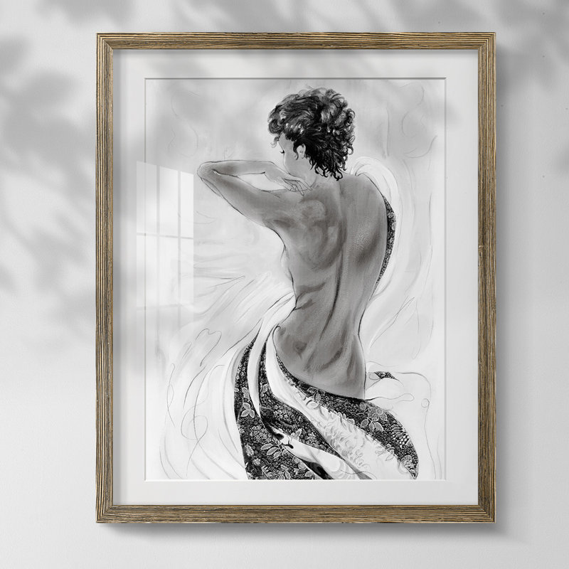 Esquisse de solitude II, Blanc, Papier avec cadre noyer