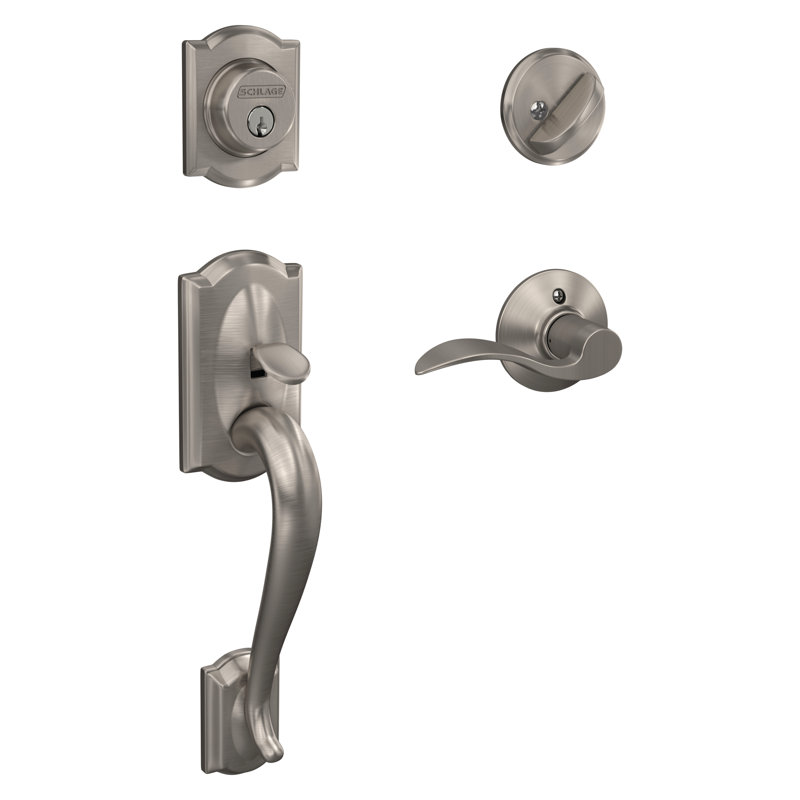 Ensemble de poignées Camelot avec pêne dormant, levier de porte décoratif et rosette, Nickel satiné, Gauche