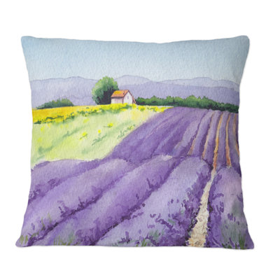 Lavender Field With Rural House In Provence - Country Printed Throw Pillow
