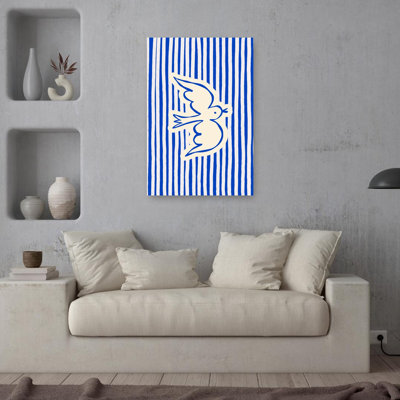 Flying Blue Striped Dove Abstract Modern Peaceful Bird Nature Wall Art Print 1 Piece Wrapped Canvas Wall Art
