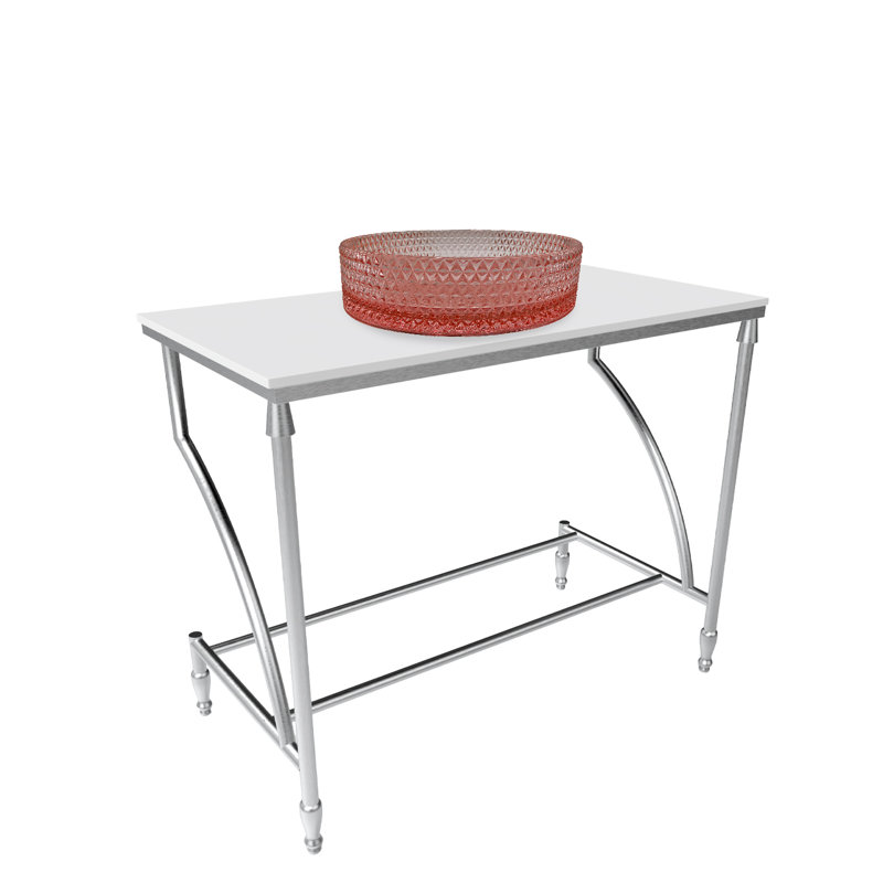Luminous 36" Minimalist Metal Console Sink with Glass Vessel Basin and Solid Surface Top, White/Silver, Pink Champagne