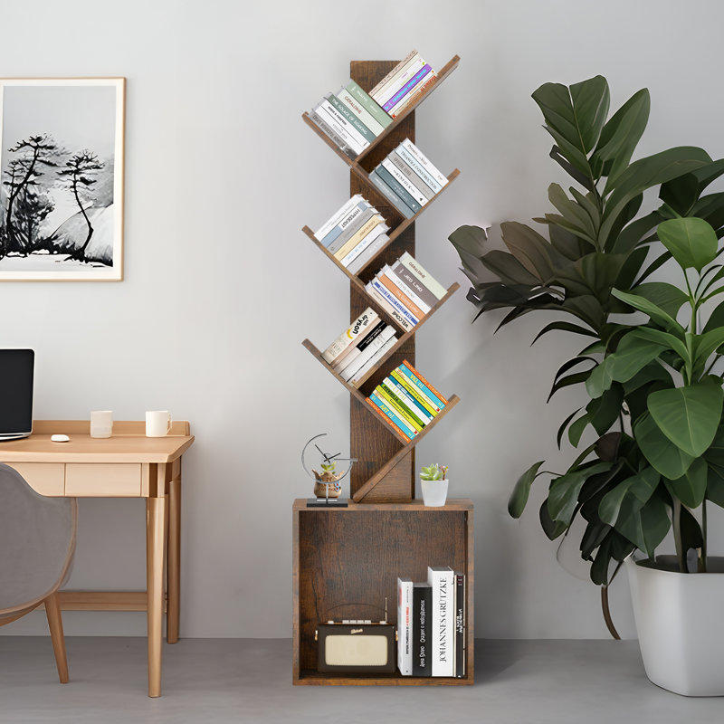 Bibliothèque à 6 tablettes avec rangement géométrique, Vintage Brown