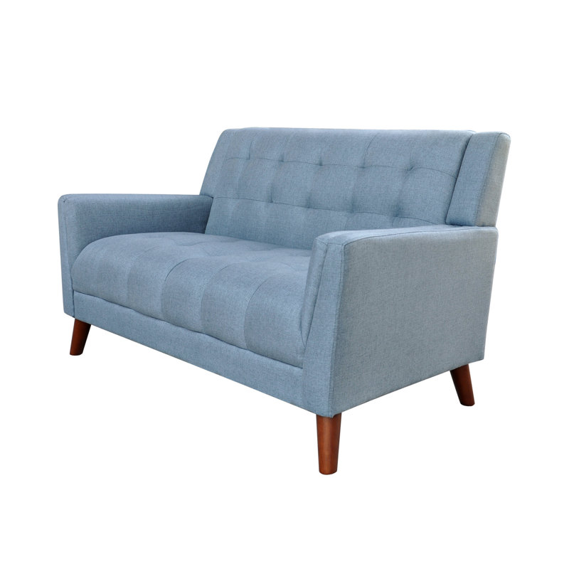Evelyn Blue and Walnut Mid-Century Modern Arm Chair and Loveseat Set