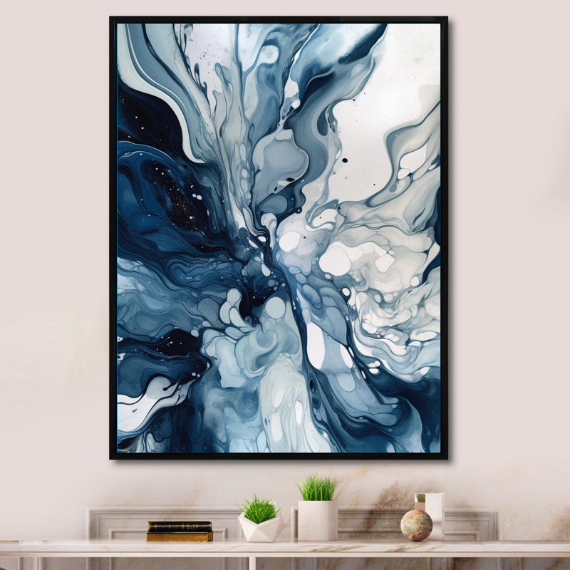 «Blue Grey Ethereal Elixir I», art mural abstrait, Noir, H 40 po x l 30 po, Floater Framed Print