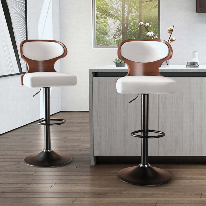 Ensemble de 2 tabourets de bar pivotants réglables de 24,5 à 33,5 po, structure en bois cintré avec similicuir et repose-pieds
