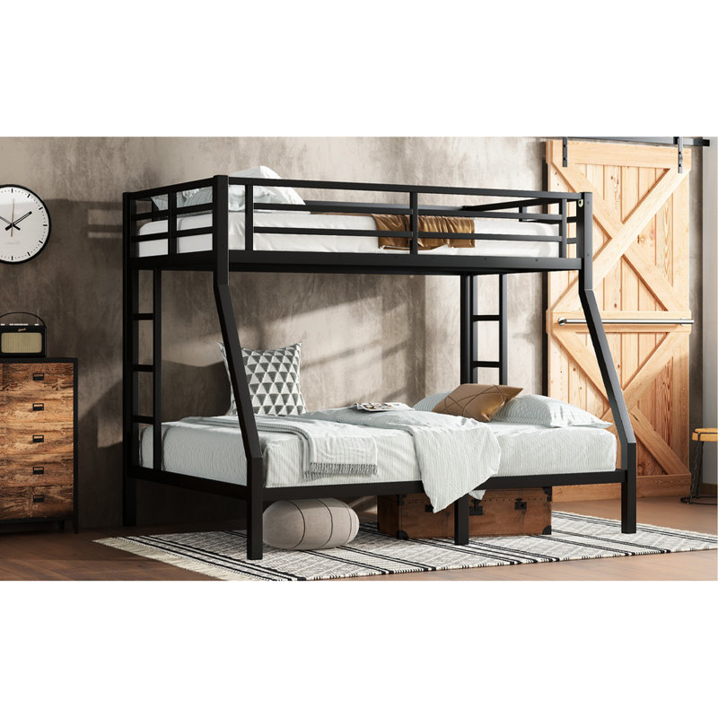 Lit superposé simple au-dessus d'un lit double en métal noir pour les adolescents, espace, aucun sommier tapissier, réduction du bruit, revêtement électrostatique, rangement inférieur, support à 38 lattes, assemblage pratique pour les adolescents et les adultes, besoin de ressorts,