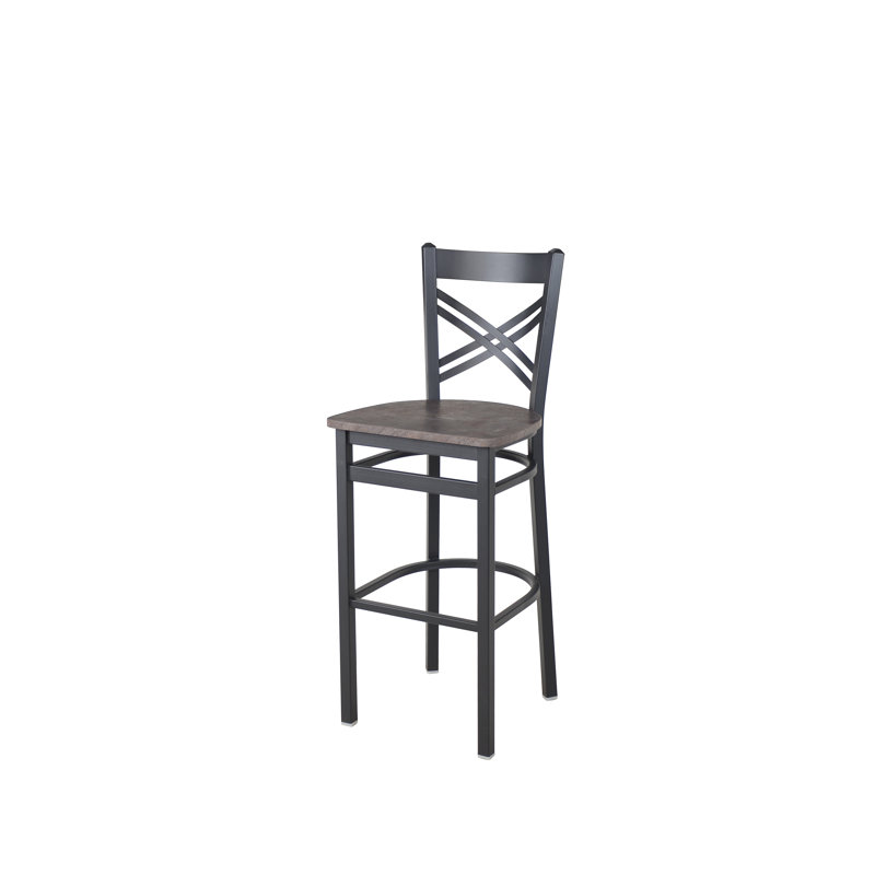 Graham Cross Back Barstool - Rustic Copper Relic Seat - Steel Frame - Sand Black Finish, Rustic Copper