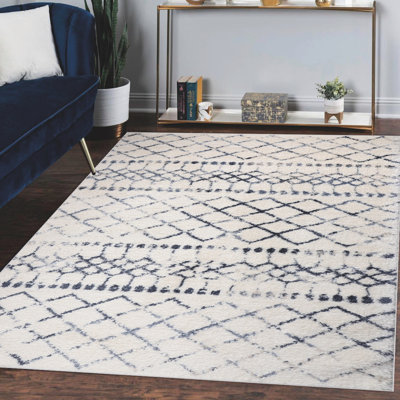 Tapis géométrique bleu / ivoire