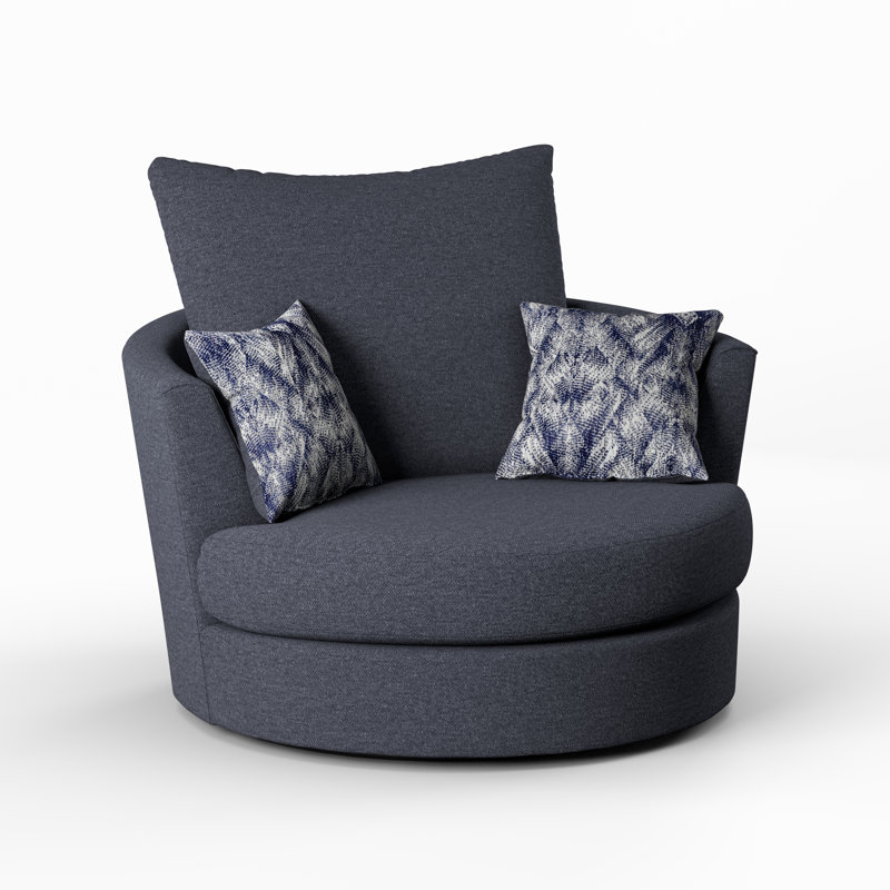 Upholstered Swivel Barrel Chair, Navy