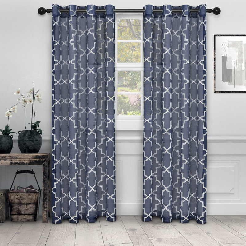 Steinbeck Semi Sheer Curtain Pair, 52" W x 84" L, Navy Blue