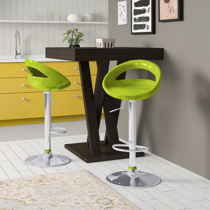 Lakisha Swivel Adjustable Height Bar Stool with Iron Frame, Green