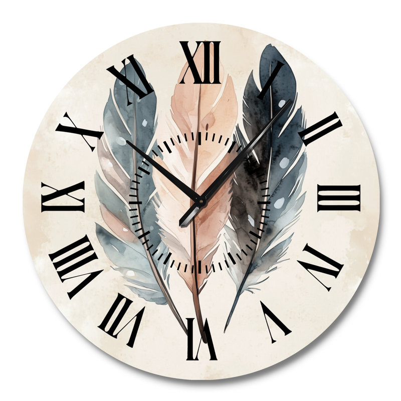 Free Spirit Feathers II - Horloge murale bohème silencieuse en métal, Grand
