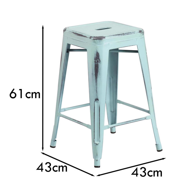 Angelinamarie 24" Industrial Style Bar Stool - Set of 4 - Modern Metal Counter Height, Teal
