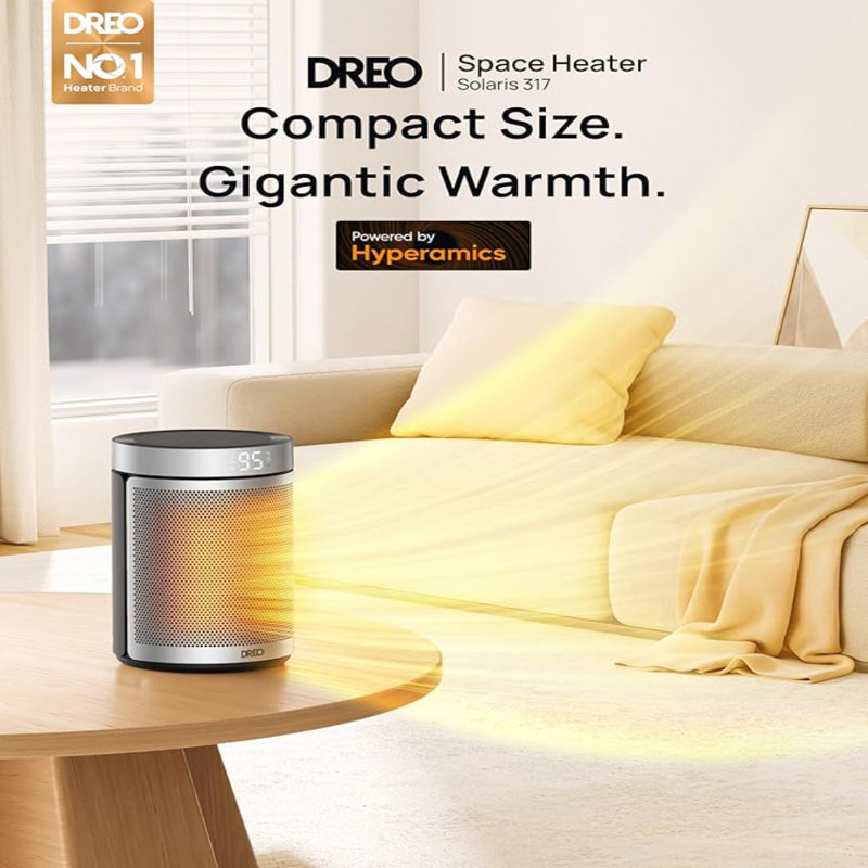 Silver Portable Electric Heater with Thermostat and Timer
