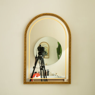 20'' Avri Mirror, Golden Beaded Arch-Shaped PU Decorative Mirror In Retro Style