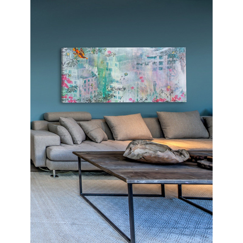 « centime tapis » par tracy silva barbosa, reproduction d’art sur toile tendue, H 23 po x l 45 po x P 1,5 po