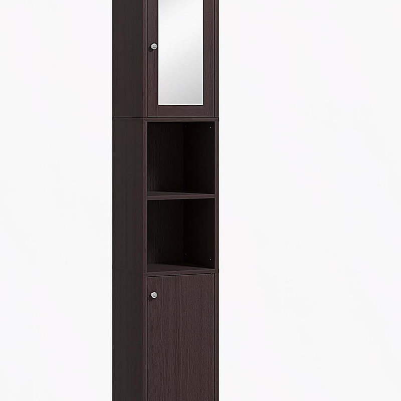 Grande armoire de rangement pour salle de bain avec miroir, armoire tour autoportante avec tablettes réglables pour la salle de bain ou le salon