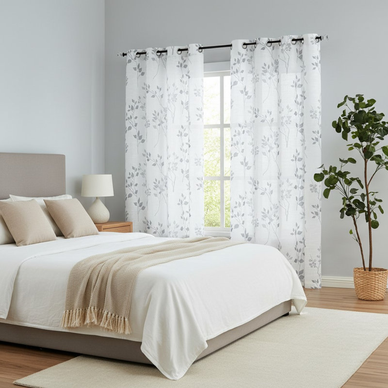 Semi Sheer Curtain Panel Pair, 127cm Width x 228.6cm Drop, Gray