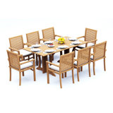 7 Pcs Grade-A Teak Wood Dining Set: Warwick Console Folding Rectangle Table And 6 Mas Stacking Arm Chairs #11MS1506