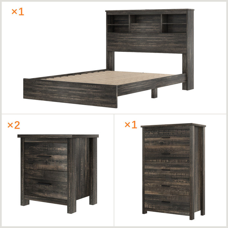 4-Piece Bedroom Set, Nightstand Included, Antique Grey