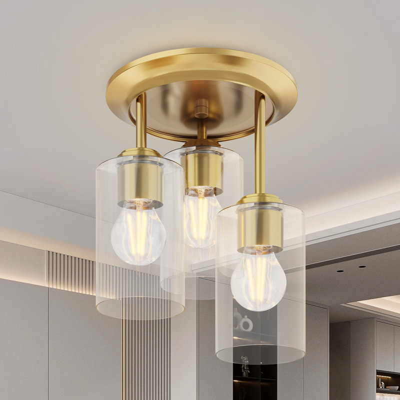 Semi Flush Mount Ceiling Light, 3-Light Ceiling Fixture with Clear Glass Shades, Ideal for Kitchen, Hallway, Foyer, Entryway, and Bedroom Lighting