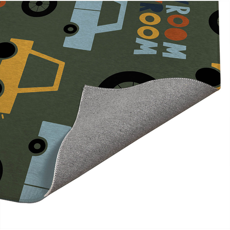 Vroom vroom Colorized Indoor Doormat, 48" W x 72" L, Chimichurri/Gold/Orange