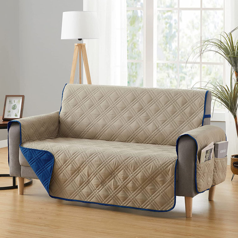 Housse pour canapé à coussins carrés/rectangulaires, Bleu marine / brun clair 100% polyester, H 3,54 po x l 12 po x P 12,6 po